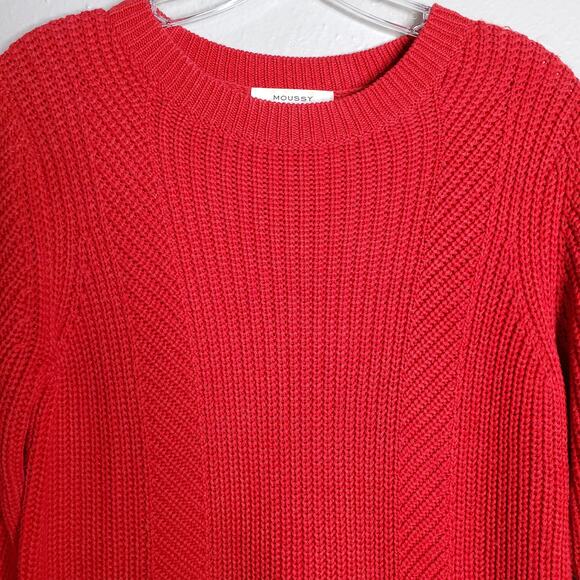 Moussy Red Elbow Sleeve Cable Knit Crew Neck Pullover Sweater Free Size Classic - Picture 3 of 12